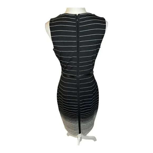 WHBM Women’s Size 6 Black & White Gradient Stripe Belted Sleeveless Sheath Dress - Picture 3 of 6
